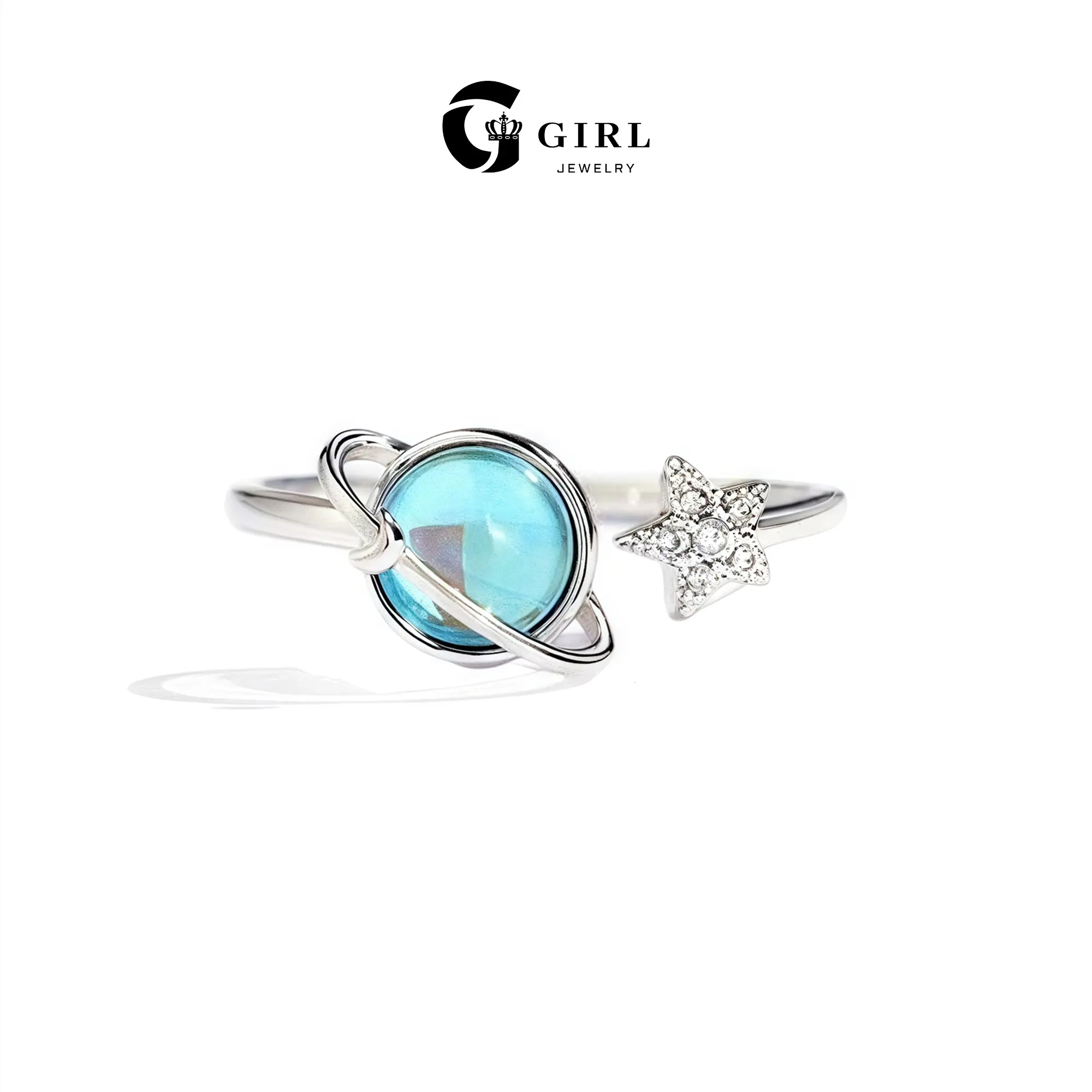 GGRIL Perfect Gift for My Daughter Moon&star Rotating Ring For Women/Girl-With Gift Card Adjustable Inaild Shining Blue Artificial Zircon, Dainty Encouraging Ring Jewelry , Cute Daily Versatile Exquisite Jewelry for Girls/Daughter/Girlfriends