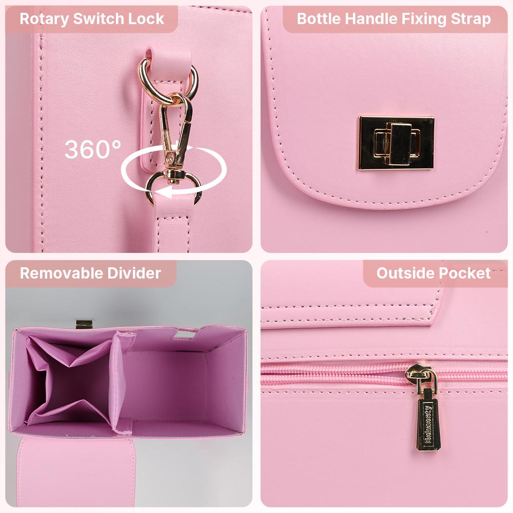 Behaesty Adjustable Crossbody Bag with Drink Holder & Wallet Storage for Women - Pink Leather Satchel for Gym Work Travel - All-in-One Organization & Versatile Strap