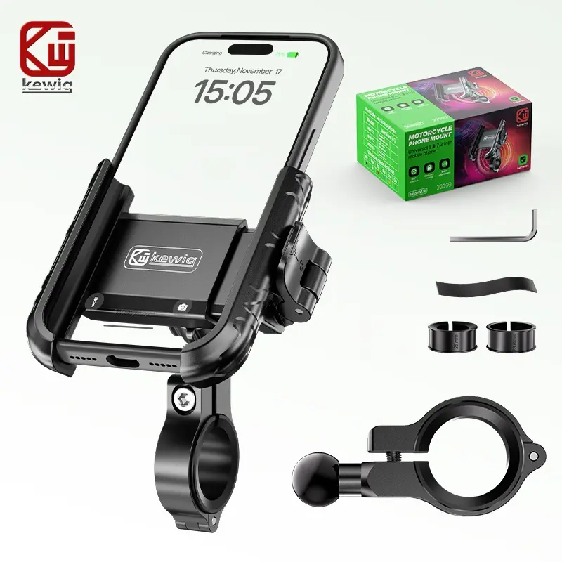 Kewig M29 Compact Aluminium Bike Handlebar Mount, 360° Angle Dial, 1-Hand Lock/Release, Easy Installation, Fits 5.4- to 7.2-Inch Smartphones, Bike/Scooter Accessory Motorcycle Stand Motorcycle Stand Lift Motorcycle Windshield