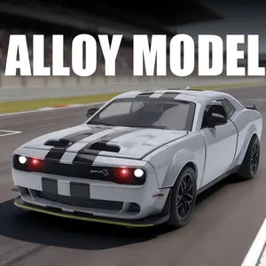 SRT Hellcat Muscle Car 1:32-Widebody Diecast Metal Model with V8 Engine Sound Red LED Lights-Supercharged Black Collector Edition-Pull Back Toy Vehicle-Perfect Easter Birthday Christmas Gift for Boys Men Kids Fans Collectors Display Case Ages5 8 10 12 14+