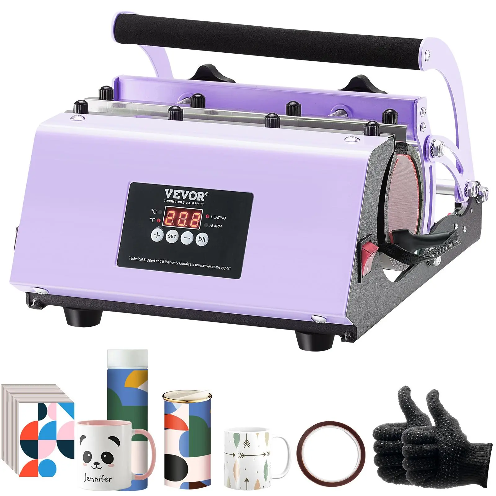 【summerfinds】VEVOR Tumbler Heat Press Machine, 11-30oz Mug Press, Heat Up Fast and Even, Tumbler Press with Sublimation Paper, Tape and Gloves, Temp and Time Setting, for Sublimation Tumblers, Cups, Mugs, Purple