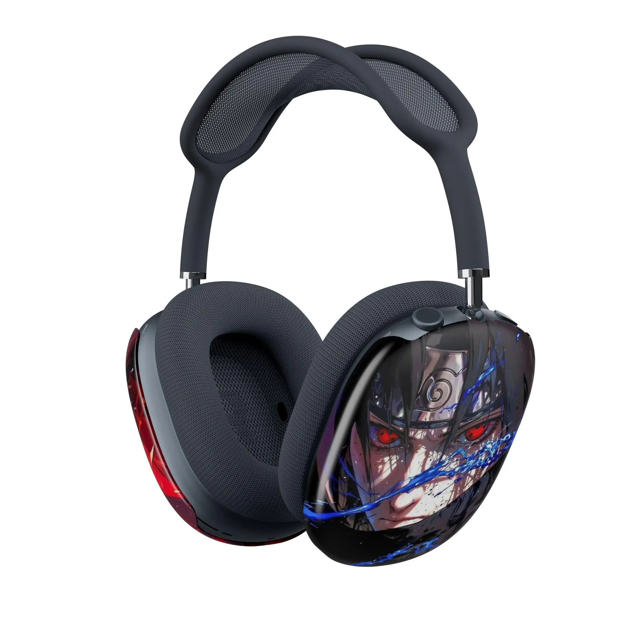 Anime Over-Ear Headphones – Anime-Inspired Design Featuring Red Eyes, Spiral Headband & Blue Energy Effects, Cushioned Ear Cups & Mesh Headband, Perfect Gift for Naruto & Anime Fans