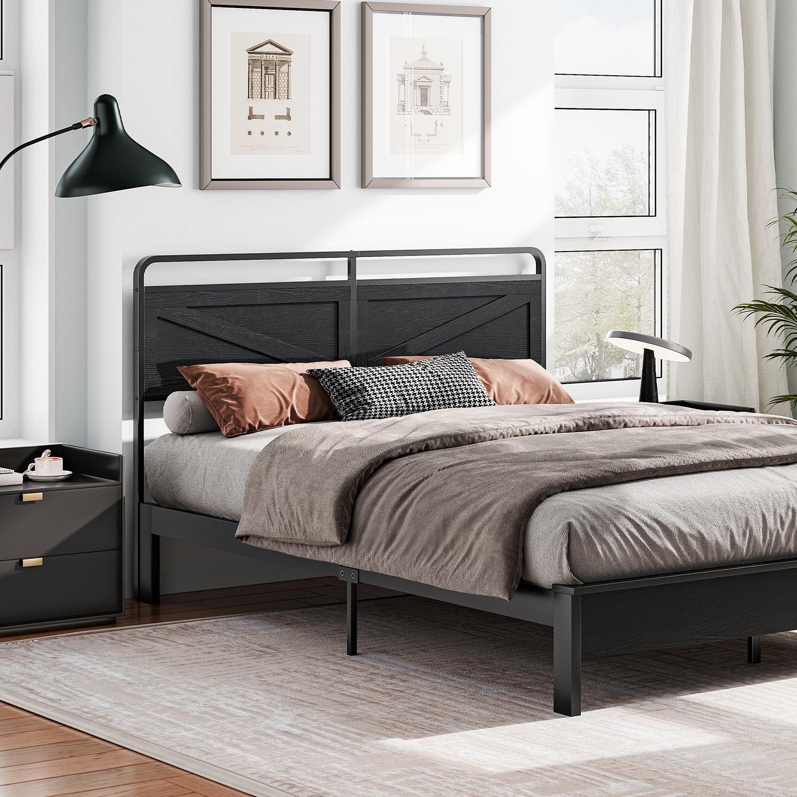 HOOBRO Wooden Panel Headboard, Queen Headboard, Minimalist Headboard with Metal Frame, Height Adjustable, Headboard with Bed Frame Adapter, Black Stylish Design