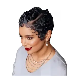 Shewell Wig 12A Black Pixie Curly 100% Human Hair,  Black Pixie Curly Full Wig，wigs human hair，Beginner-friendly