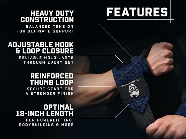 Gymreapers Weightlifting Wrist Wraps (IPF Approved) 18" Professional Quality Wrist Support for Powerlifting Comps, Strength Training, Bodybuilding