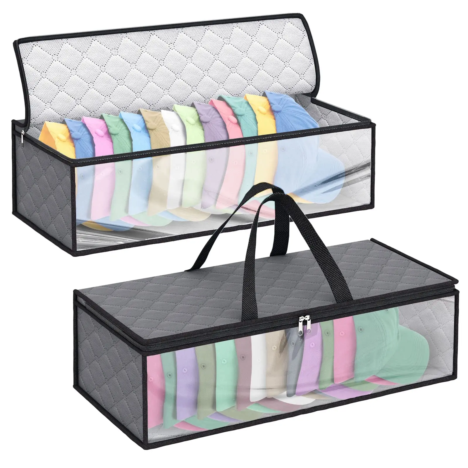2 Pack Hat Storage Bag for Baseball, Caps Hat Organizer Case Hat Holder Rack with 2 Carry Handles for Closet Moisture & Dust Proof Holds Up To 20 Hats (Grey)