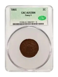 1865 2Cent Fancy 5 CAC AU53BN