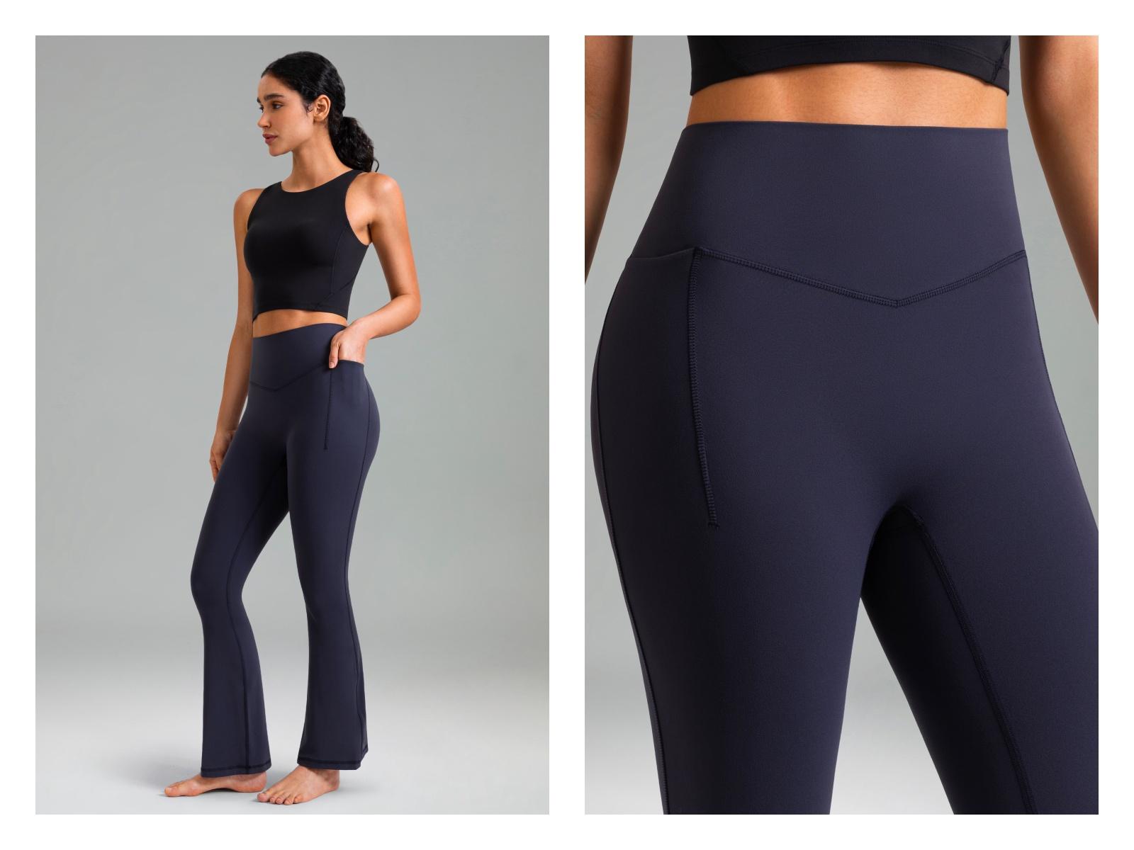 Colorfulkoala Women's No Front Seam 29.5" Side Pocket High-Waisted Mini Flare Pants Seamless Front Dreamlux Fabric Yoga Casual Wear