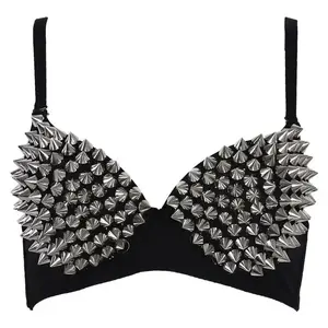 Rivet Bra Lingerie Punk Bar Stage Costume DS Belly Dance Performance Outfit Rhinestone Sparkling Beads Womenswear Basic