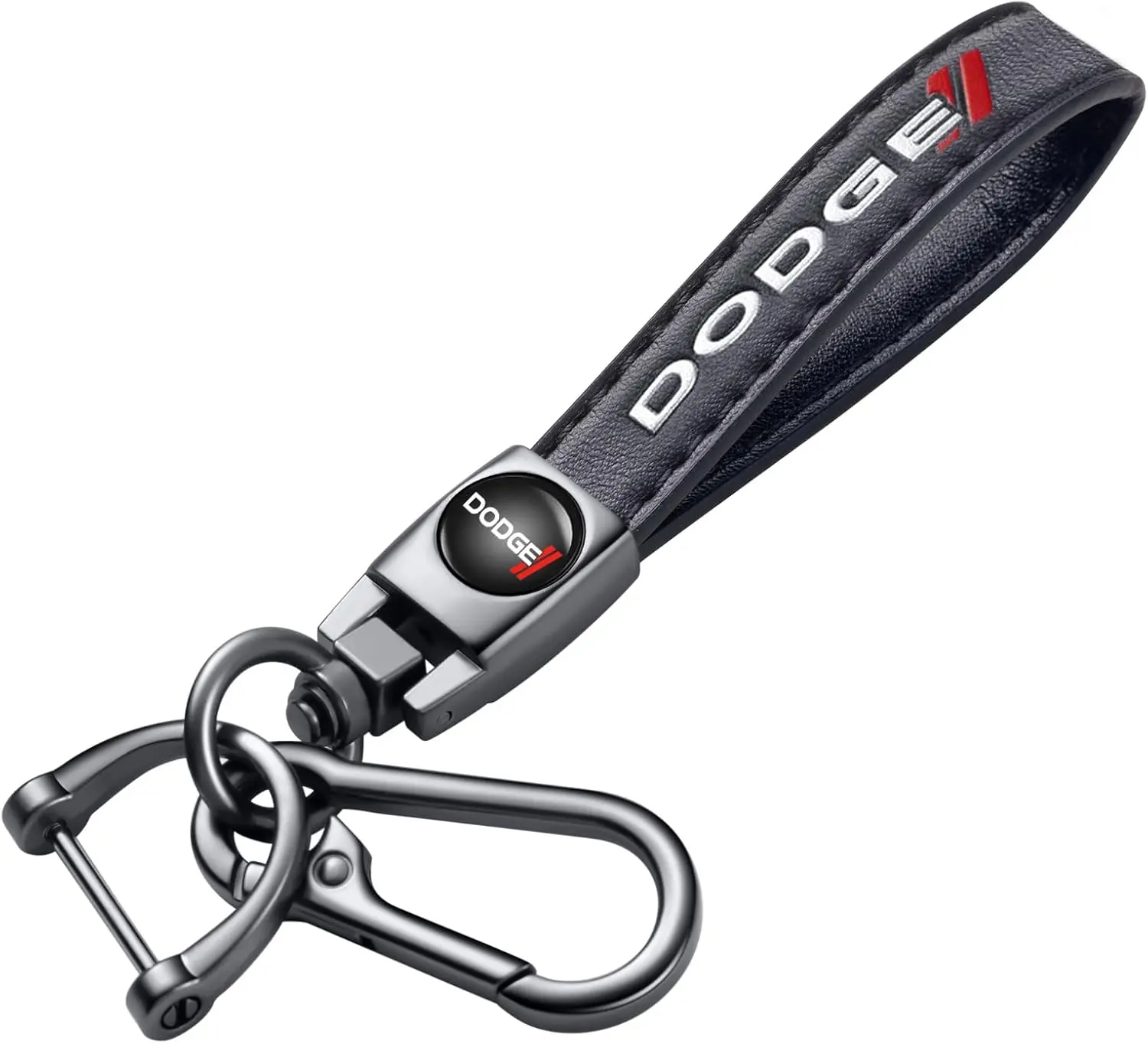 Genuine Leather Key Chain for Dodge Charger Challenger Durango Keychain KeyRing for Men and Woean Accessories Black