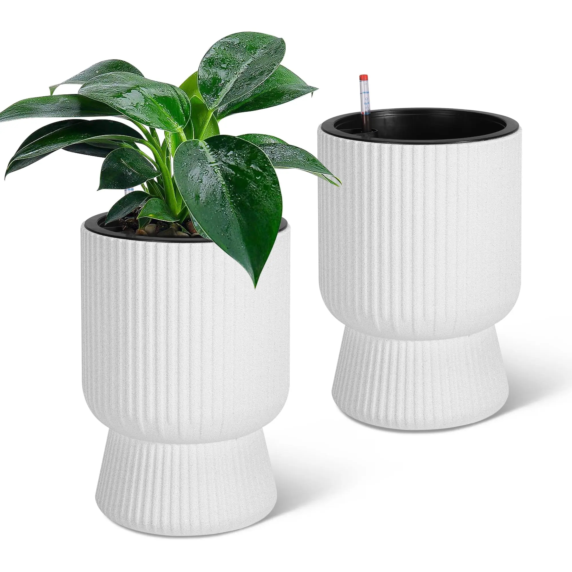 GARVEE Set of 2 Tall 14.2" Self‑Watering Planters with Visible Water Level Gauge, Heavy‑Duty Durable PP Plastic Flower Pots with Built‑In Drainage System, Breathable & Water‑Saving Design, Easy to Maintain, Suitable for Both Indoor and Outdoor Use