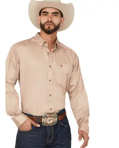 Ariat Men's Khaki Solid Twill Long Sleeve Western Shirt - 10000505