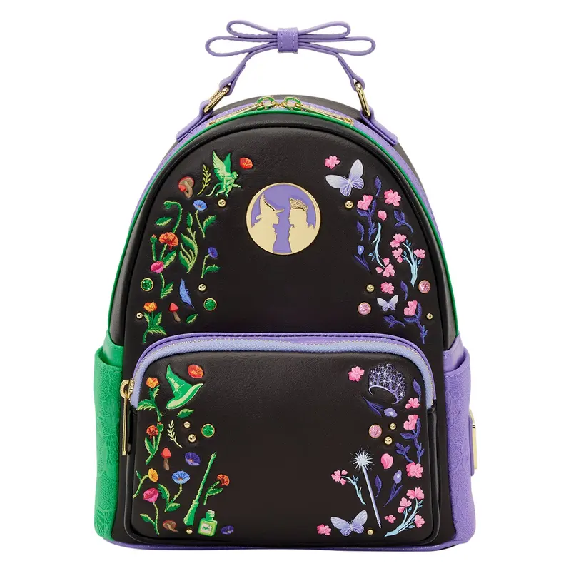Disney Loungefly Black Backpack with Purple Floral Accents and Gold Emblem Loungefly Universal Wicked Floral And Lace Mini Backpack– LF  main image 4