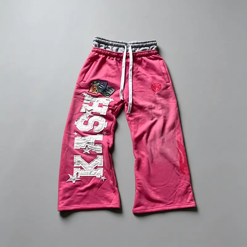 Y2K loose flared sweatpants for men and women, double layered waistband pants, retro street casual jogging pants