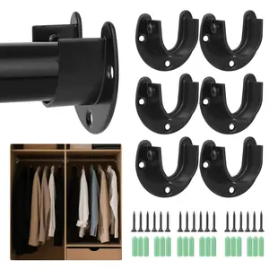 6pcs Heavy-Duty Stainless Steel Rod Holders for Closet & Wardrobe - Wall Mount Brackets with Screw Mechanism, No Drilling Required, Closet Rod Bracket