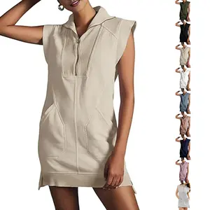 YeeZaa Women's Sweatshirt Dress Half Zip Summer Workout Dress V-Neck Sleeveless Pullover Tunic Mini Dress for Summer Outfits for Sporty Chic Looks