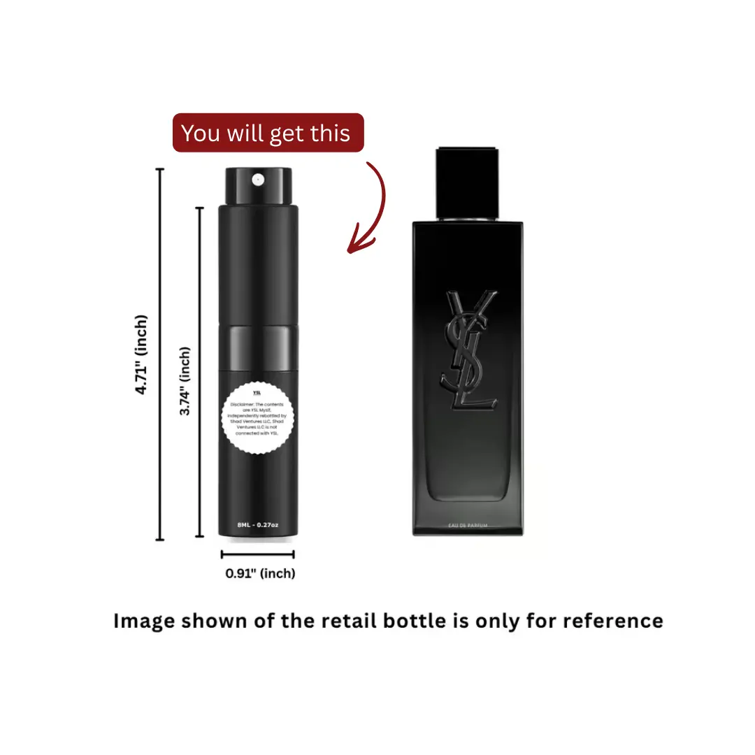 YSL MYSLF for Men Eau de Parfum 8ml-0.27oz Decanted Spray, 100% Original Authentic Aroma Eau de Parfum Men's Fragrance, Boyfriend Birthday Gift, Signature Scent, Smelling Good, Clean Enough for Office Hours