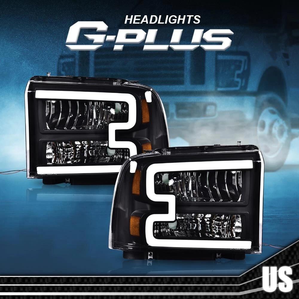 Fit for 05-07 Ford F250 F350 LED DRL Clear/Chrome Headlights,Fit For 2005-2007 Ford F250 F350 Super Duty Bumper Headlamps Clear Lens Chrome Housing Amber Reflector