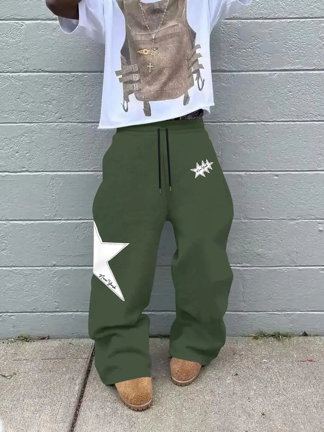 Men's Fashion Casual Straight Leg Pants, Lazy Style Loose Fit Oversize Sweatpants, Aesthetic Star Print Design Trouser, Chic Casual Trousers, Perfect for Daily Wear, Streetwear, Casual Loungewear Pants