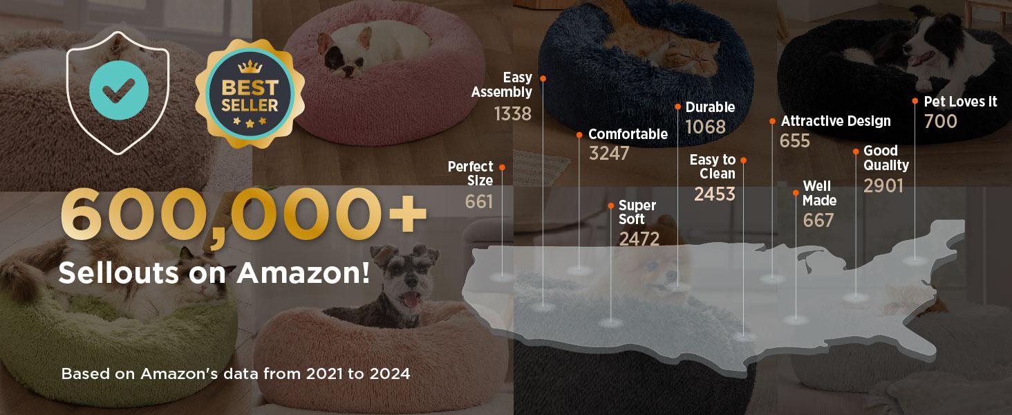 Bedsure Calming Donut Dog Bed for Dogs-Ultra Soft Plush Faux Fur Cozy Pet Bed with Non Slip Bottom & Machine Washable Cover Pad, Valentine’s Day Choice