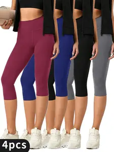 4-Pack yoga pants Sports Leggings For Women,  Super Soft Capri Pants for Women | No See Through, High Stretch, Skinny Fit, Solid Color, Perfect for Sports and Yoga