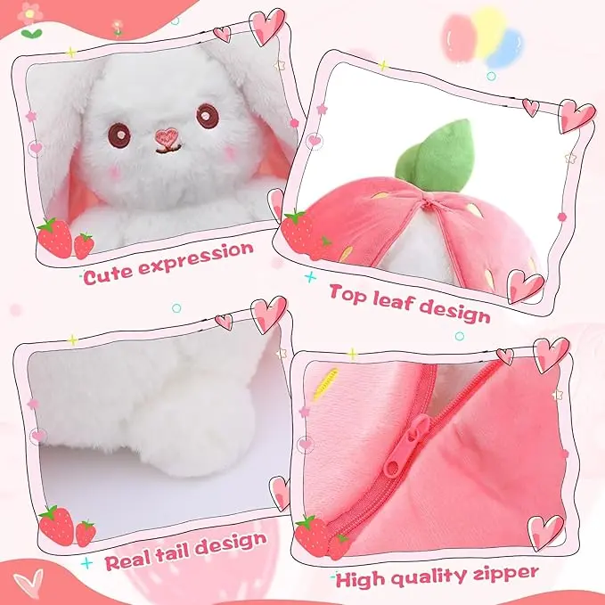 Adorable Strawberry Bunny Plush| Kawaii Soft Stuffed Animal, Perfect Birthday Gift for Girls, Cozy Hug Pillow & Bedroom Decor.Sensory Weighted Plush Series: Hamster, Pomni, Deer, Mushroom & Heart Toys – Ideal for Childhood, Festivals & Comfort Grief R