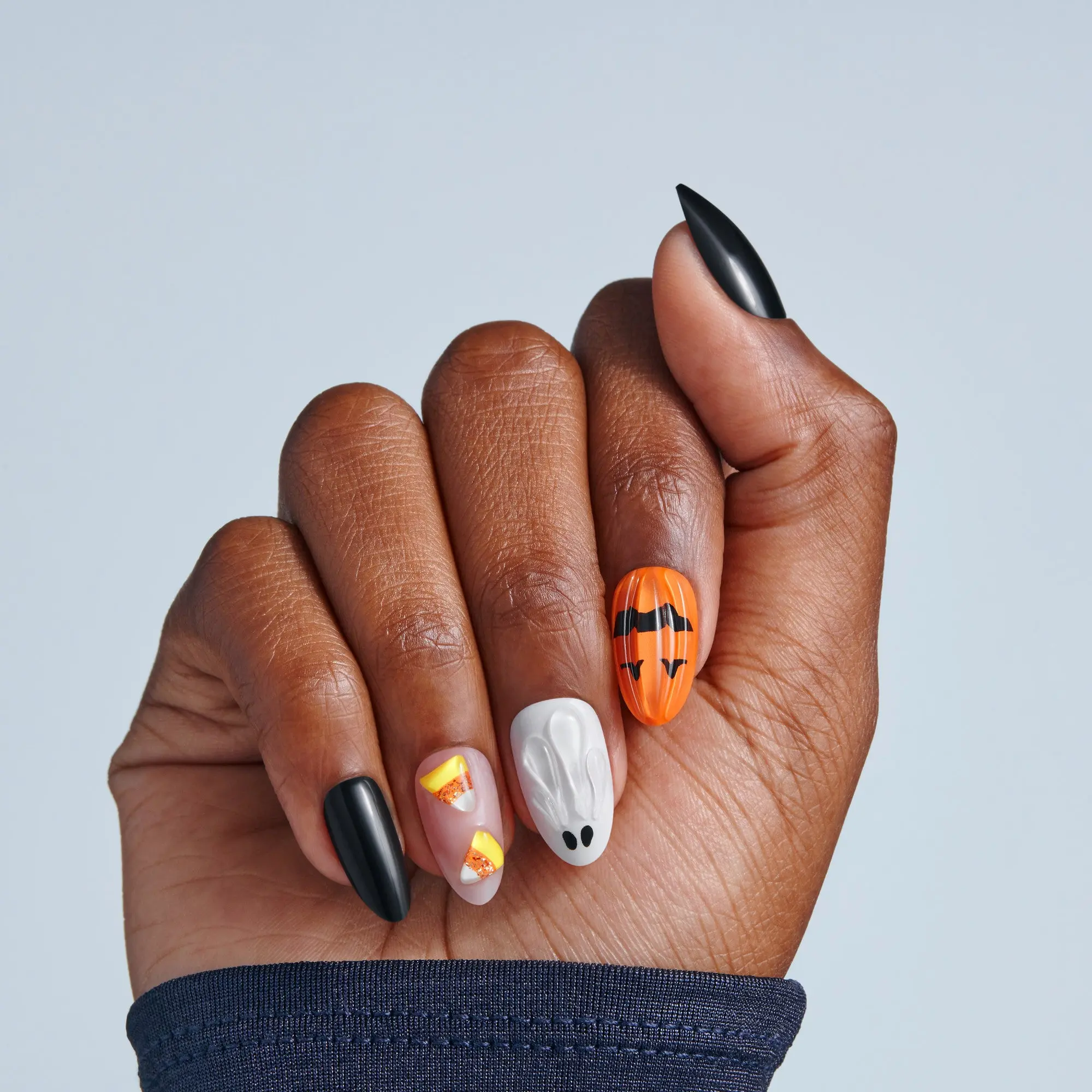 Kiss Haunt Halloween Press On Fake Glue Nails - Witching Hour | Design, Orange, Medium, Almond, Glow In The Dark