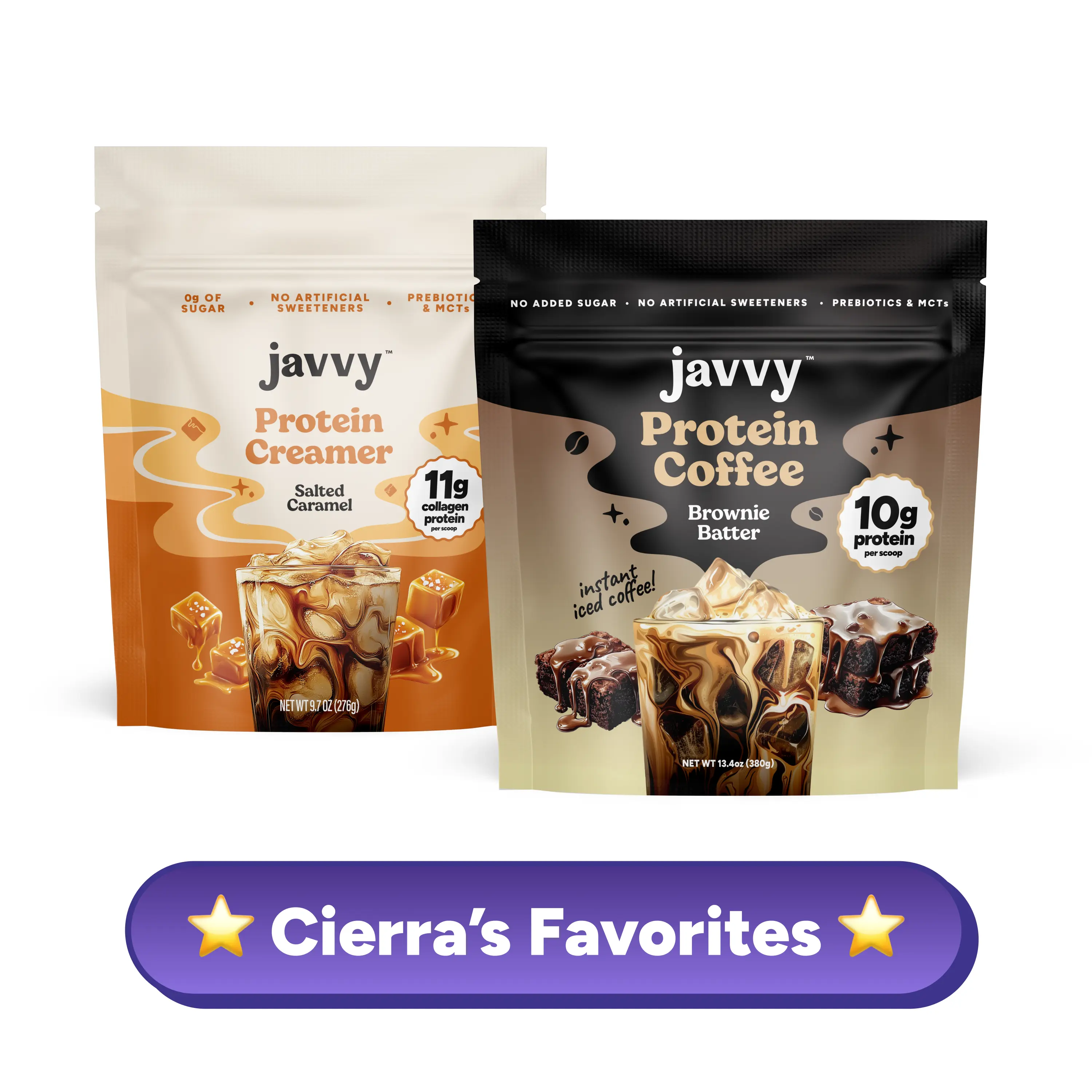 Javvy TikTok Exclusive Bundle - Cierra's Favorites: Salted Caramel Brownie Duo Brownie Batter Protein Coffee + Salted Caramel Protein Creamer