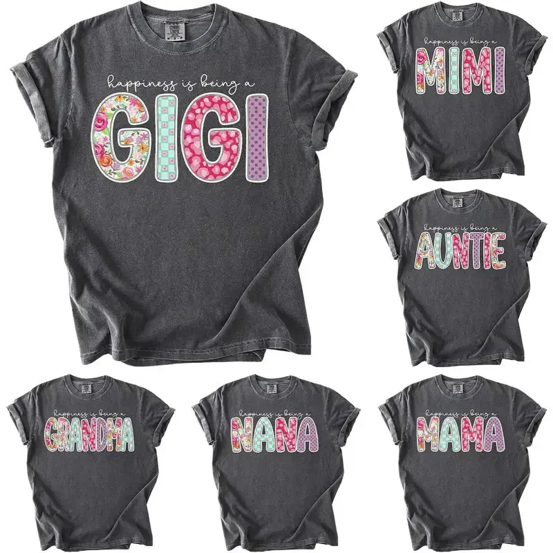 Custom Grandma Shirt, Personalized Floral happiness is being a Mama T-Shirt, Nana Honey Mimi Gigi Auntie Grammy Lolli Shirt - DarkFlex Summer Top Womenswear