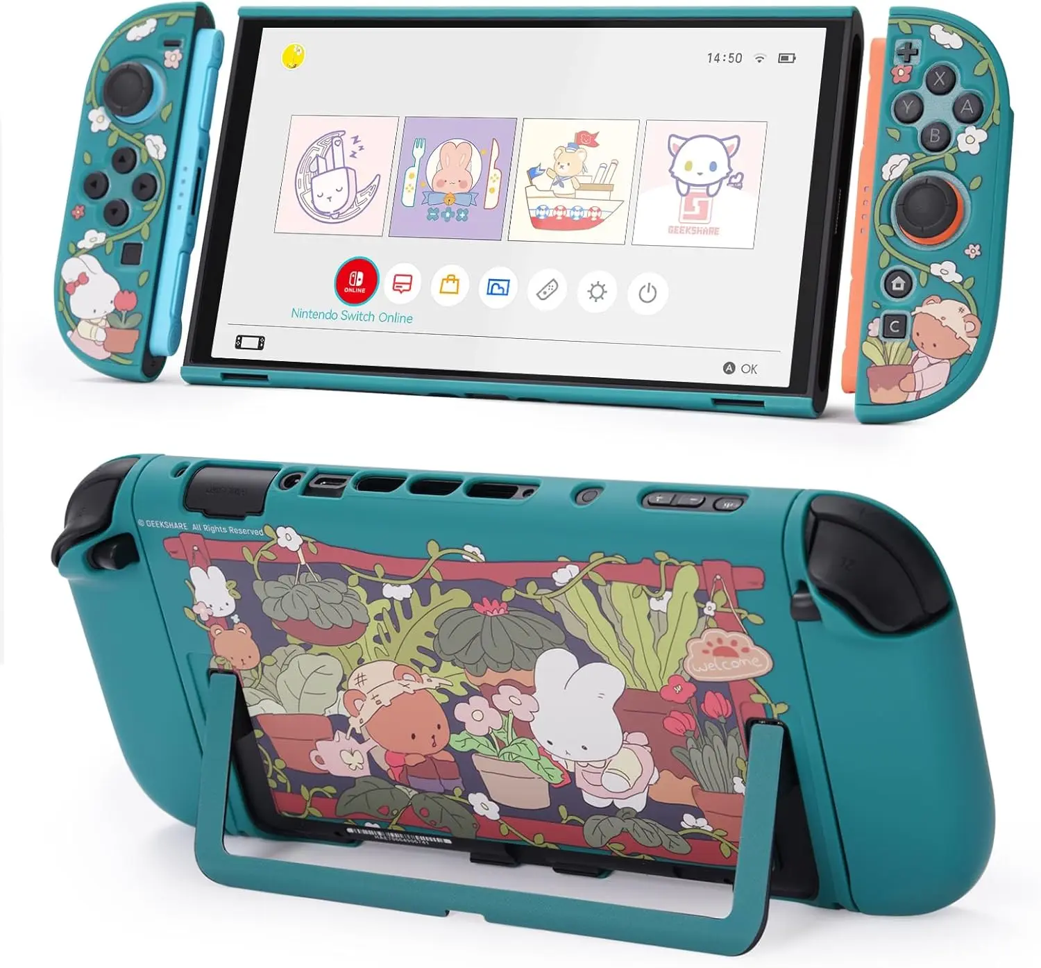 GeekShare Protective Shell for Nintendo Switch 2 - Kawaii Cartoon Dockable Game Console Accessory, Anti-Scratch, Shock-Absorption Cover Skin for Handheld Console Players, Bunny Garden, Accessories, Protection