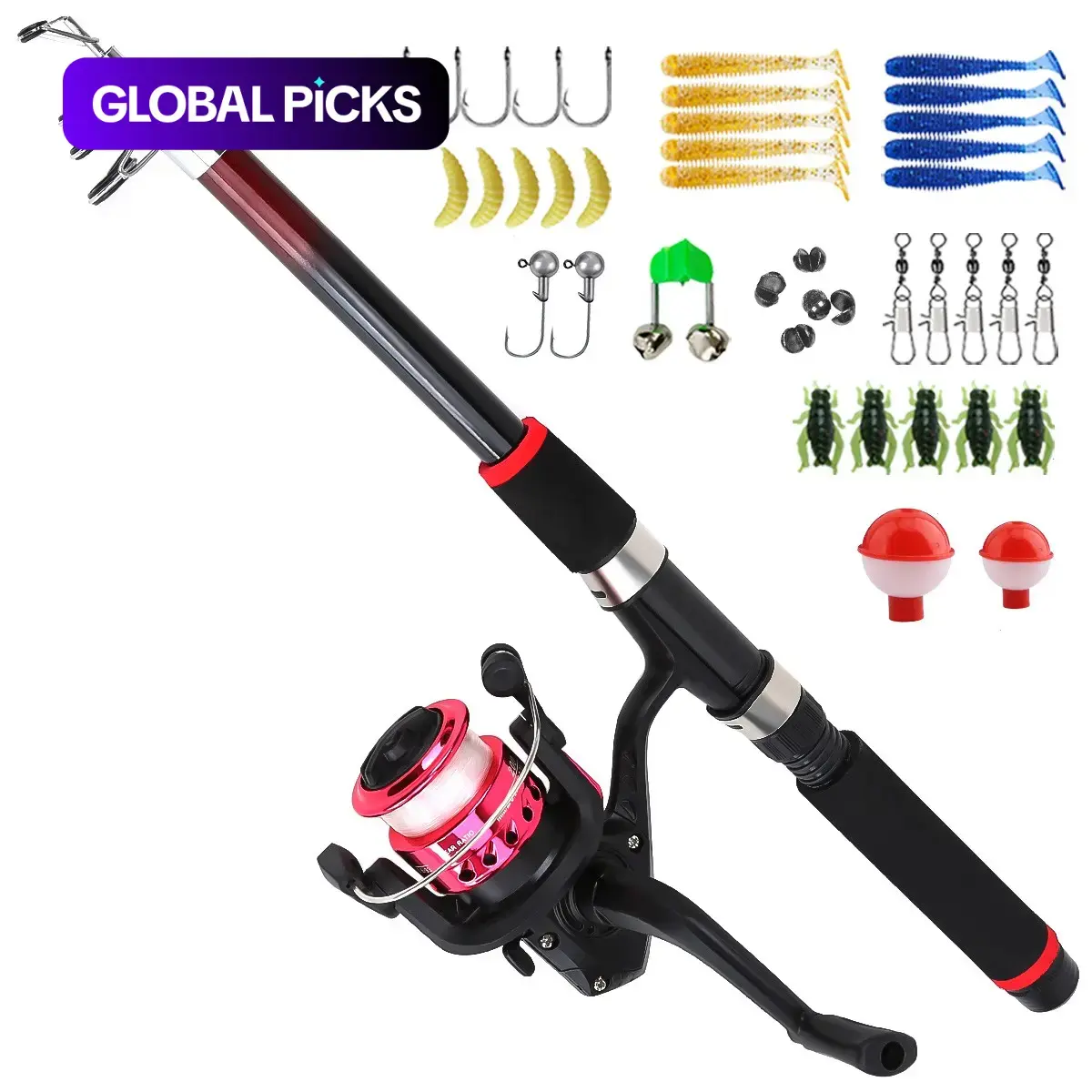 1.8 m Telescopic Fishing Rod and Reel Accessories Set, Fishing Gear, Portable Travel Fishing Pole Set, Fishing Accessories for Outdoor Fishing, Fishing Hook Set, Fishing Swivels Snap, Fishing Supplies