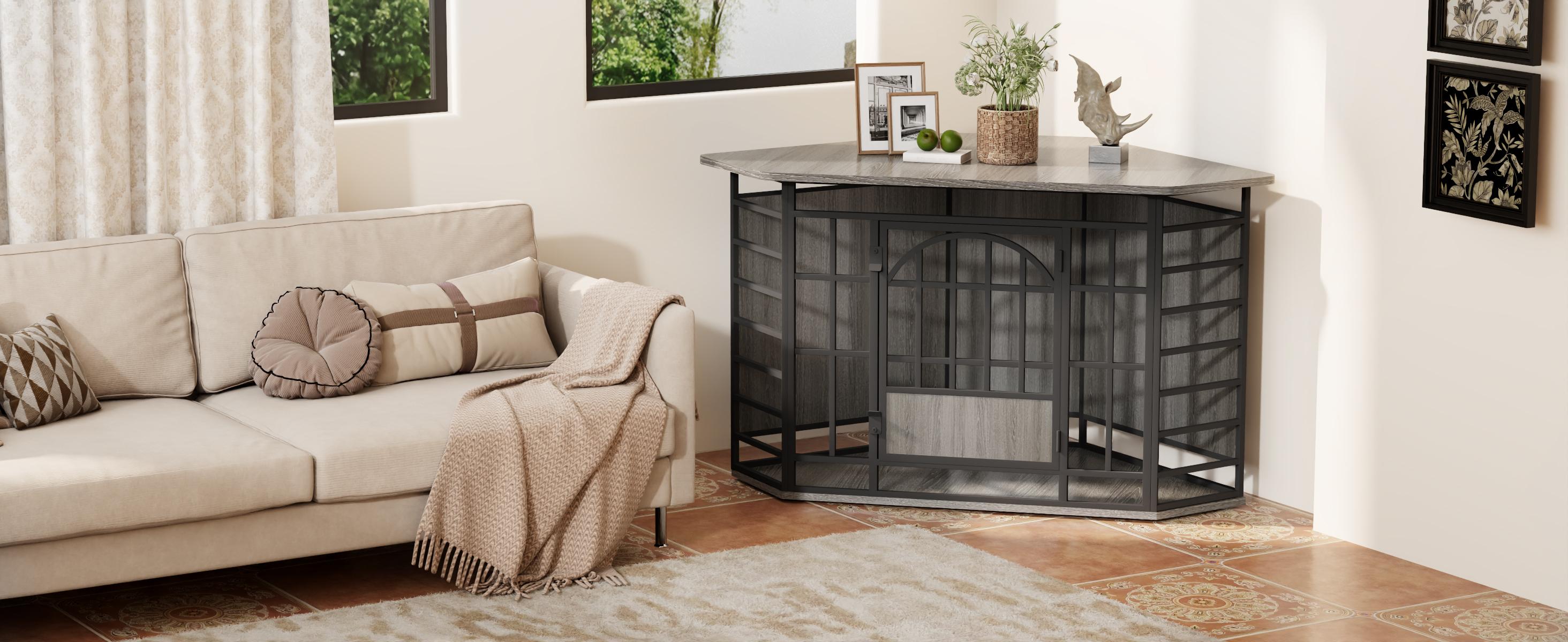 COZPAW 52 Inch Corner Dog Crate Furniture,Wooden Dog Kennel Indoor Furniture End Table,Modern Dog Cage Decorative Pet House TV Stand for Large Medium Dogs,Gray COZPAW 52 Inch Corner Dog Crate Furniture,Wooden Dog Kennel Indoor Furniture End Table,Modern Dog Cage Decorative Pet House TV Stand for Large Medium Dogs,Gray