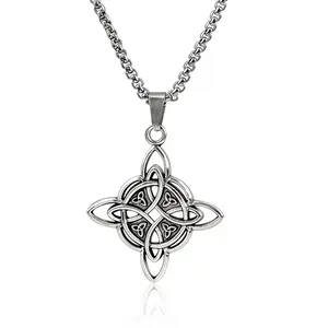 Celtic Witch Knot Necklace for Men Women，Stainless Steel Eternal Symbol Pendant,Talisman Gift for Protection & Blessing
