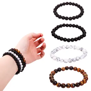 8mm Gorgeous Semi-Precious Gemstones Healing Crystal Stretch Beaded Bracelet Unisex (4 Pieces A Set(4 Colors))