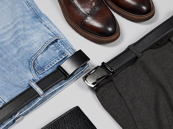 BOSTANTEN | Mens Belt Leather Ratchet Easy Release Belt For Men Dress and Casual with Adjustable Buckle Textured [Fathers Gift]