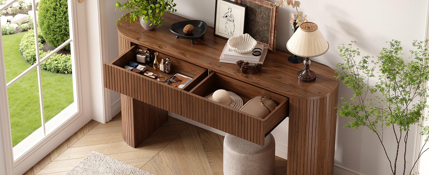 【SPOTLIGHT DAY】ONBRILL 55 Inch Console Table with 2 Drawers, Fluted Entryway Tables with Storage, Sofa Table Behind The Couch, Hallway Tables, Mid-Century Modern Foyer Table for Entryway, Hallway, Living Room