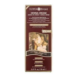 Surya Brasil Henna Cream Light Brown - 97% Natural Ingredients, Vegan, Cruelty-Free, Eco-Friendly, Semi-Permanent Hair Color, Deep Hydration & Shine, 2.37 oz