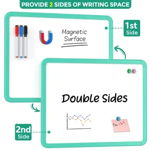 MaxGear Small Dry Erase Board for Wall, 14"x 11" Hanging Double-Sided Whiteboard with 3 Dry Erase Markers, 3 Magnets, Portable Mini White Board for Planning, Drawing, Memo, to Do List, Green Frame
