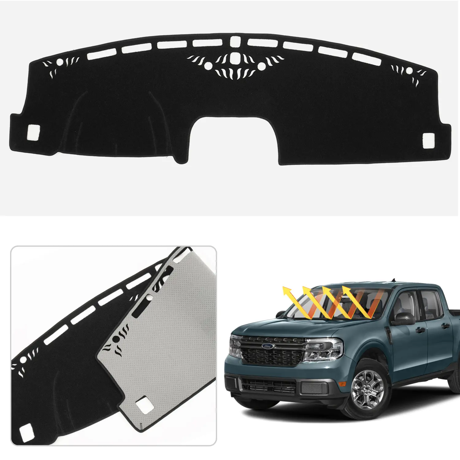 2022-2026 Ford Maverick Hybrid Dash Mat Custom Fit Polyester Dashboard Cover UV Protection Non-Slip Black Sunshield Glare Reduction (XL/XLT/Lariat)​