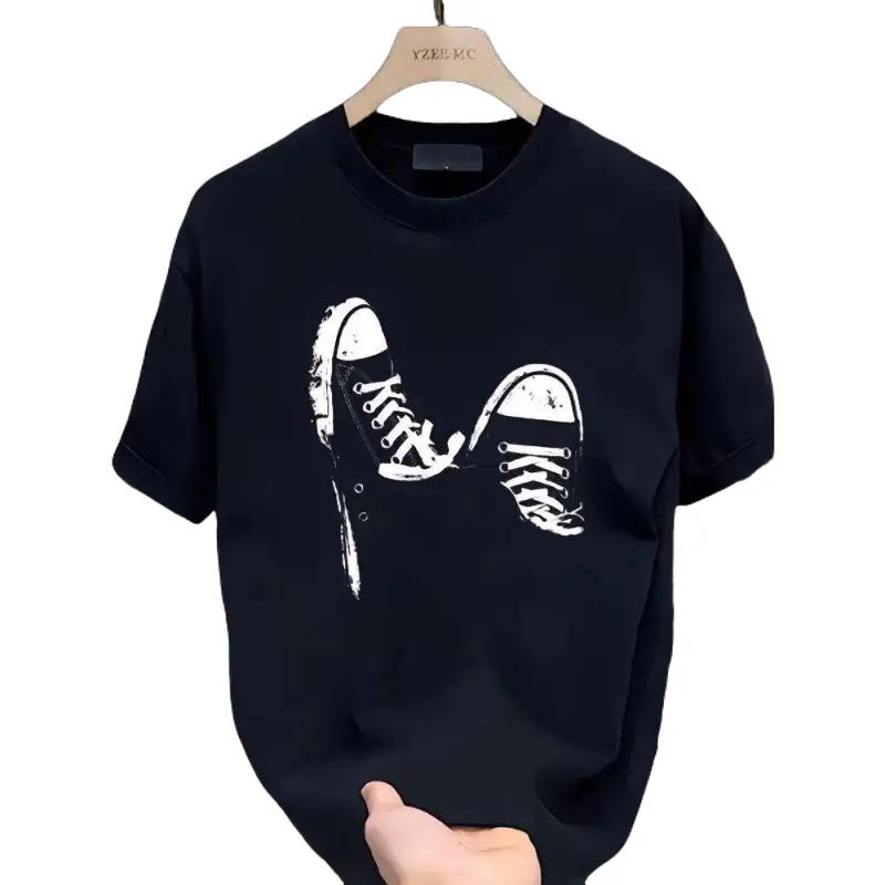 Summer New Simple Printed T-shirt Short Sleeves Round Neck Breathable Cotton Fabric Top Womenswear Day Soft Thick Tshirt Streetwear Crewneck Casual Shortsleeve Basic Fitted Minimalist Graphic Tee Boxy Fit Shirt Baggy Shirt Guys New Summer Clothes