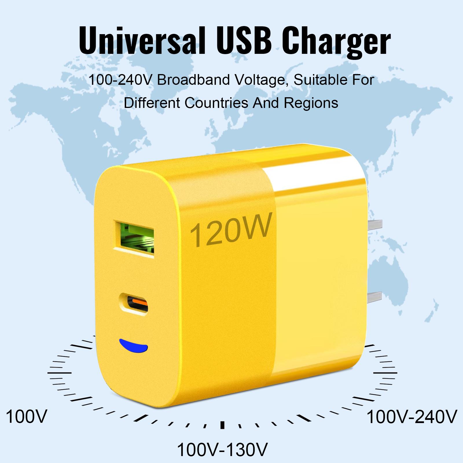 1-Pack Portable Fast Charger, Type C/USB A Dual Ports Adapter,4 in 1 Fast Charging Cable & Data Sync, 5FT Flat Braided Charger Cord for iPhone 17/16/15/14/13/12Pro Max/iPad/Airpods/Samsung Series Phone Accessories