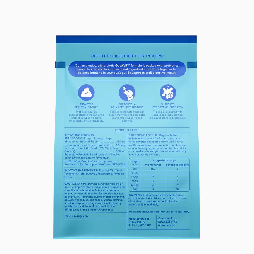 Native Pet GutWell Power Poop - Digestive Enzymes for Dogs - Digestive Support, Gas Relief & Aids Upset Stomach - Helps with Dog Diarrhea & Gut Health with Targeted Triple-Biotic Blend & M-Fiber