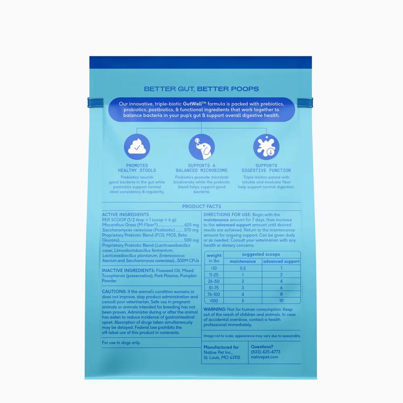 Native Pet GutWell Power Poop - Digestive Enzymes for Dogs - Digestive Support, Gas Relief & Aids Upset Stomach - Helps with Dog Diarrhea & Gut Health with Targeted Triple-Biotic Blend & M-Fiber