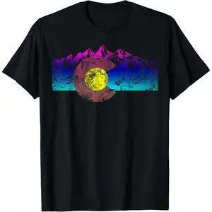 Colorado Flag Mountains Retro Vintage Distressed Graphic Tee T-Shirt