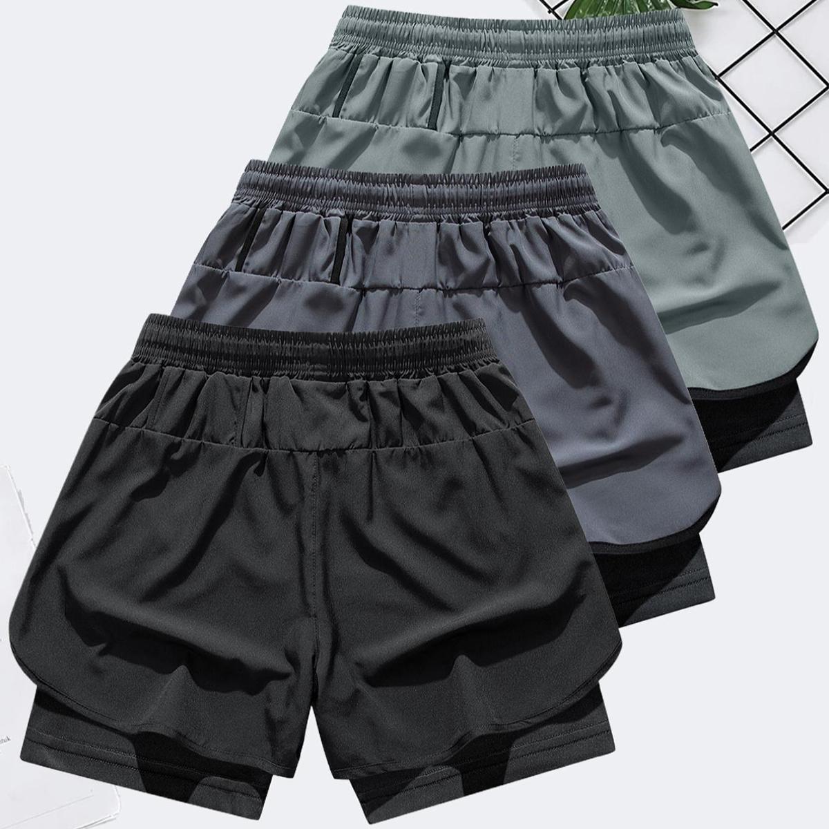 Men's Letter & Bull Head Print 2 in 1 Double Layer Drawstring Waist Gym & Casual Shorts, Regular Fit Comfortable Breathable Quick Drying Anti Exposure Pocket Shorts for Gym Workout, Running & Daily Wear, Men's Bottoms for Summer