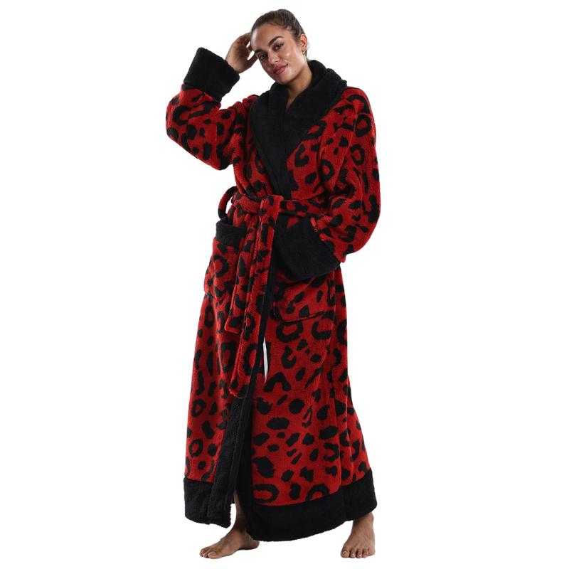 Msrlassn Cozy Soft Flannel Bathrobe Lined Color Block Hooded Robe for Women Thickened Long Sleeve Pyjamas Cute Print Home Sleepwear ,One Size Fit Most, Valentine's Day Gift