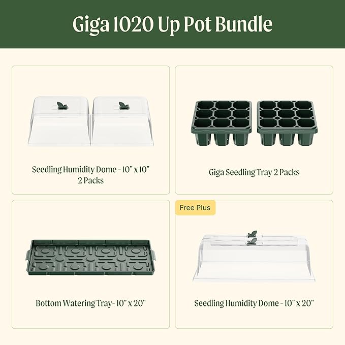 Vego garden Germination Bundle,  Seedling Trays with Seedling Tray Lids and 10" x 20" Bottom Watering Trays Plus Seedling Humidily Dome