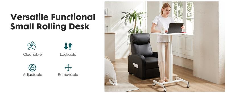 HomeSquad Portable Rolling Workstation- Adjustable Standing Desk with Wheels- Mobile Laptop Cart- Rolling Podium Stand- Adjustable Height Overbed Table