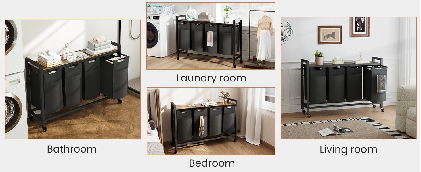 Sweetcrispy Rolling Laundry Hamper with Pull-Out Removable Bag Freestanding Clothes Basket Organizer with Wheels Adjustable Feet for Bedroom or Bathroom