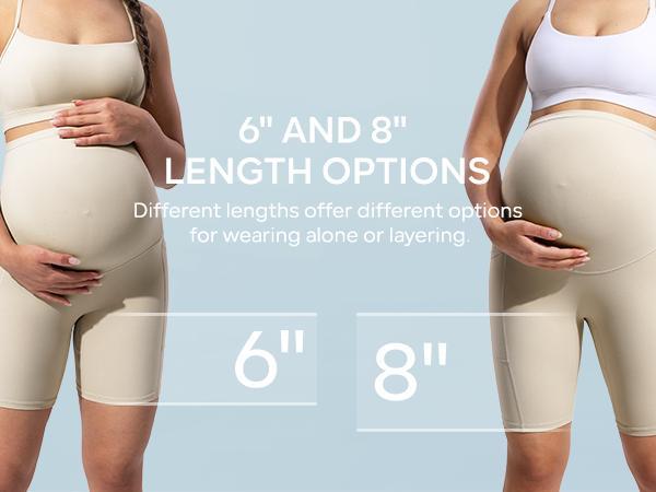 POSHDIVAH Women's Creamluxe Maternity Biker Shorts Over The Belly with Pockets - 6"/8" Summer Pregnancy Yoga Workout Short